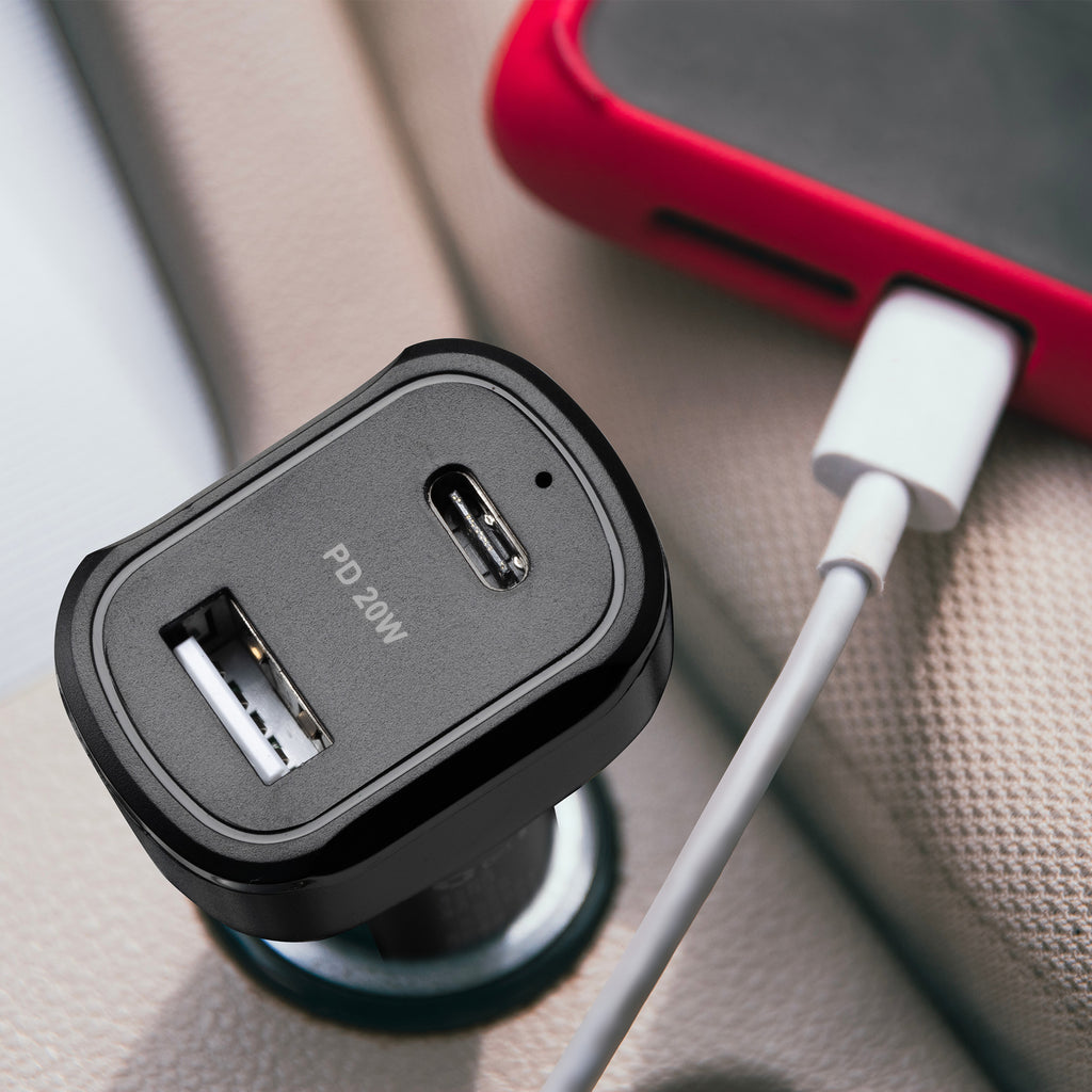 20W Car Charger USB-A + USB-C-White