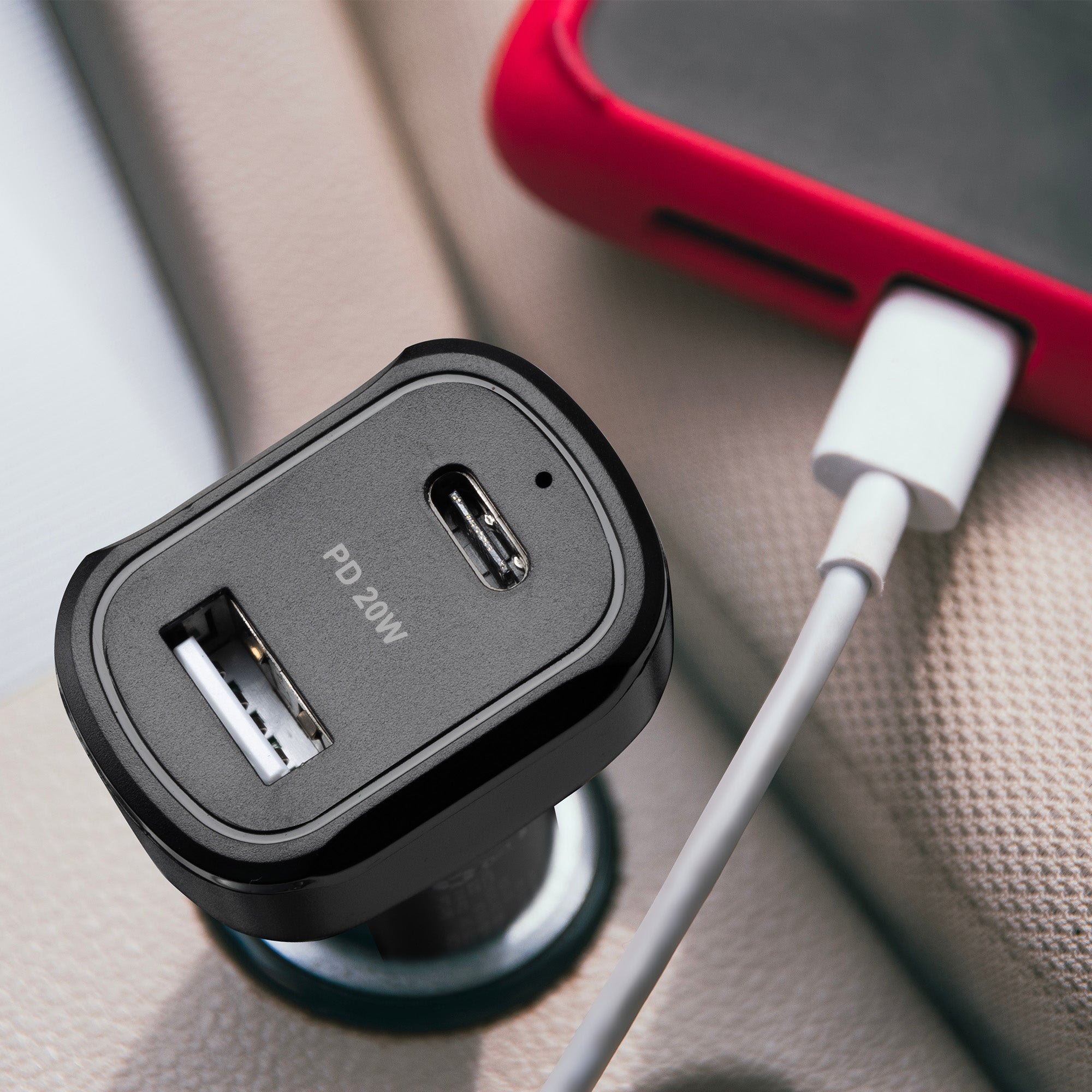 20W Car Charger USB-A + USB-C-White