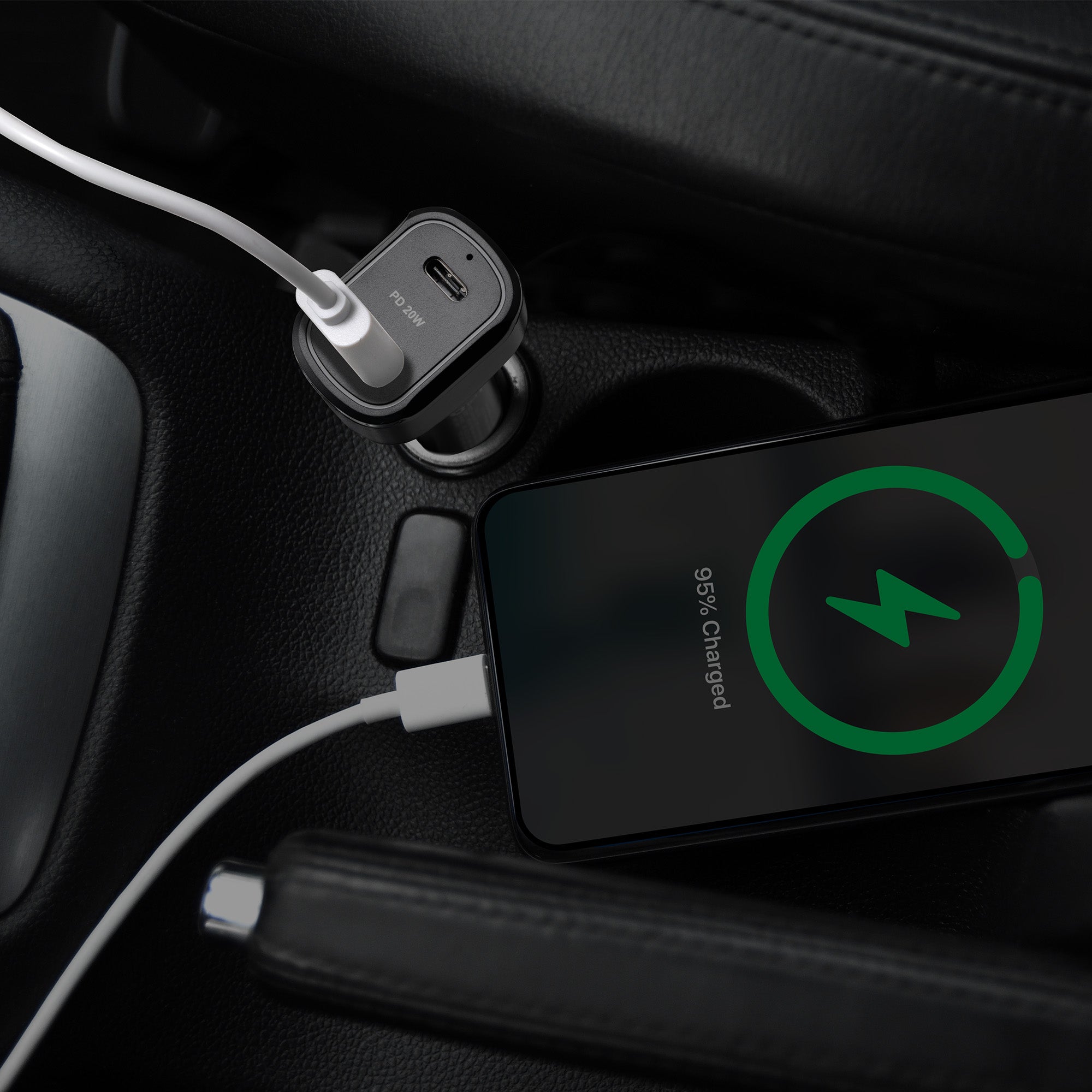 20W Car Charger USB-A + USB-C-White