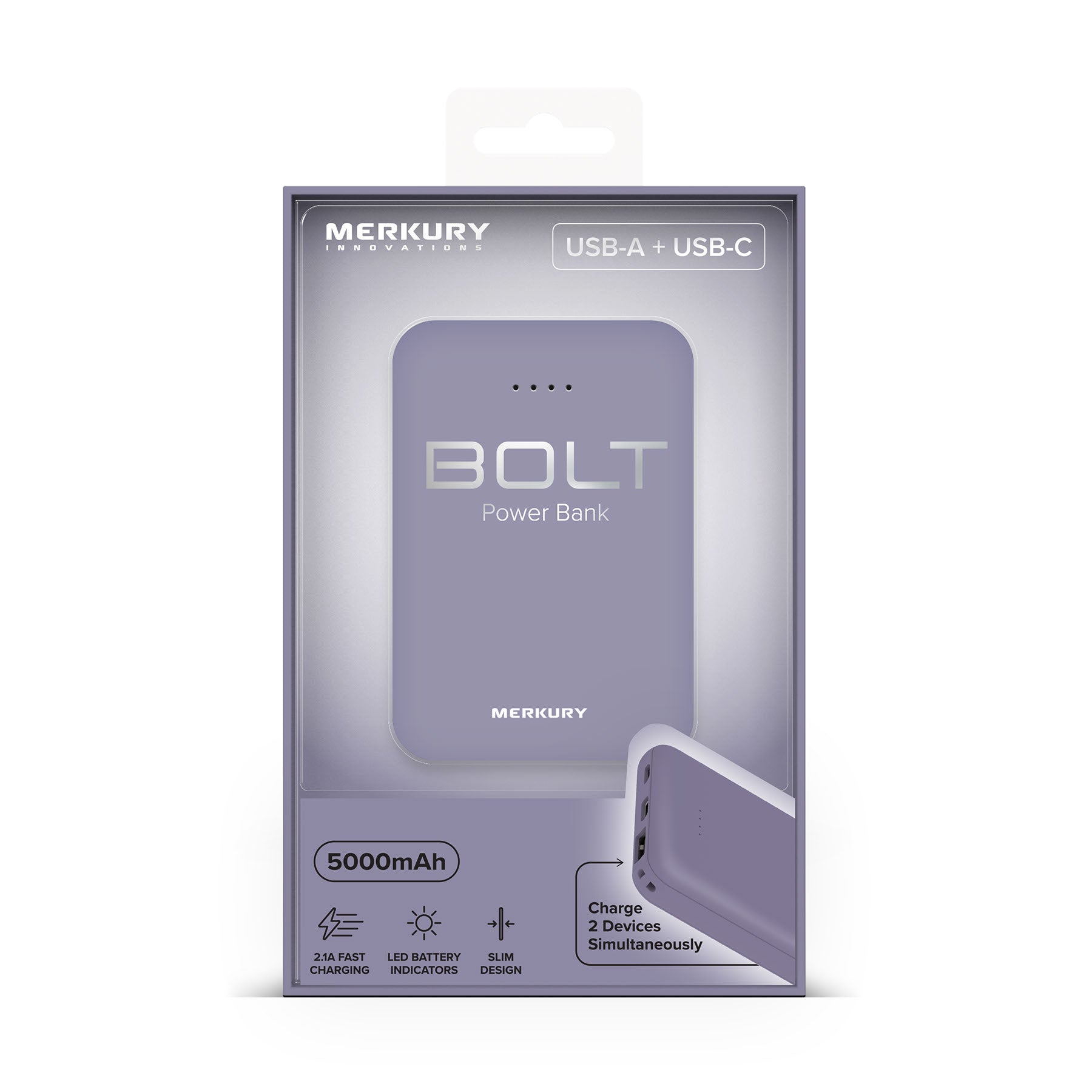 Power Bank - 5000mAh - Lavender Gray
