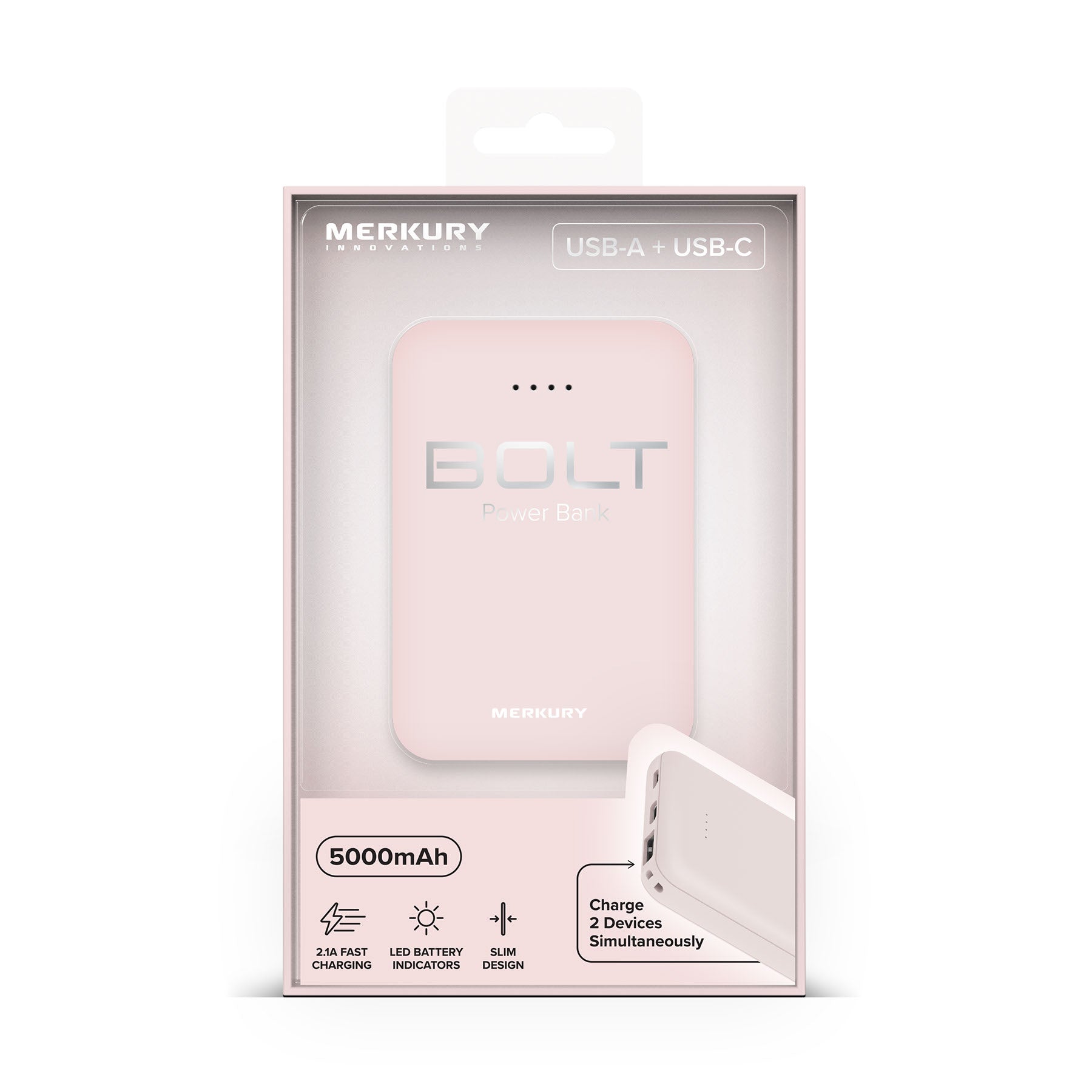 Power Bank 5000mAh Light Pink Merkury Innovations