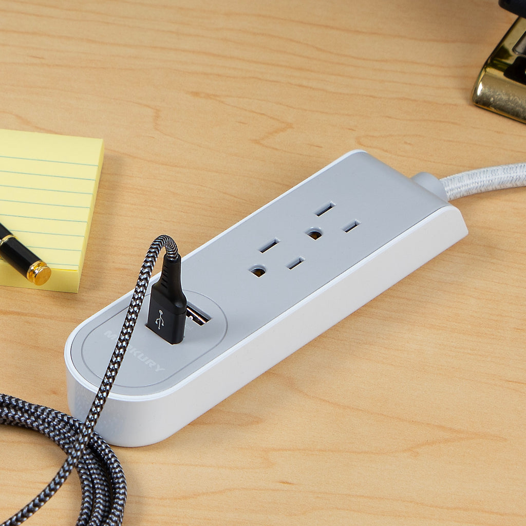 2AC + 2 USB 2.1A 3 Ft Fabric Power Strip