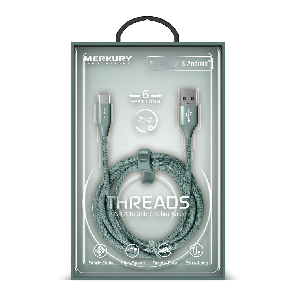 6 Ft Fabric Cable -USB-A to USB-C -Mist