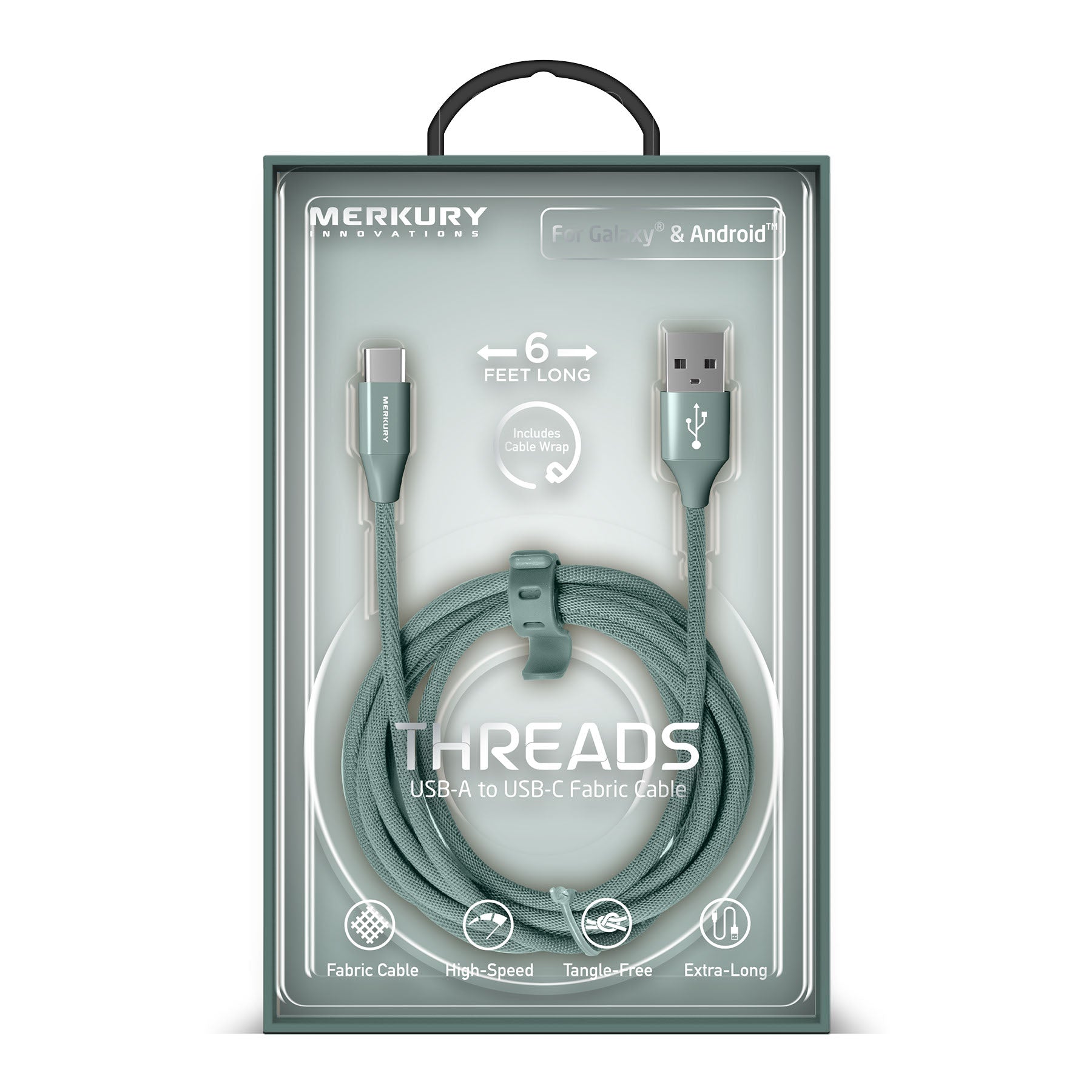 6 Ft Fabric Cable -USB-A to USB-C -Mist