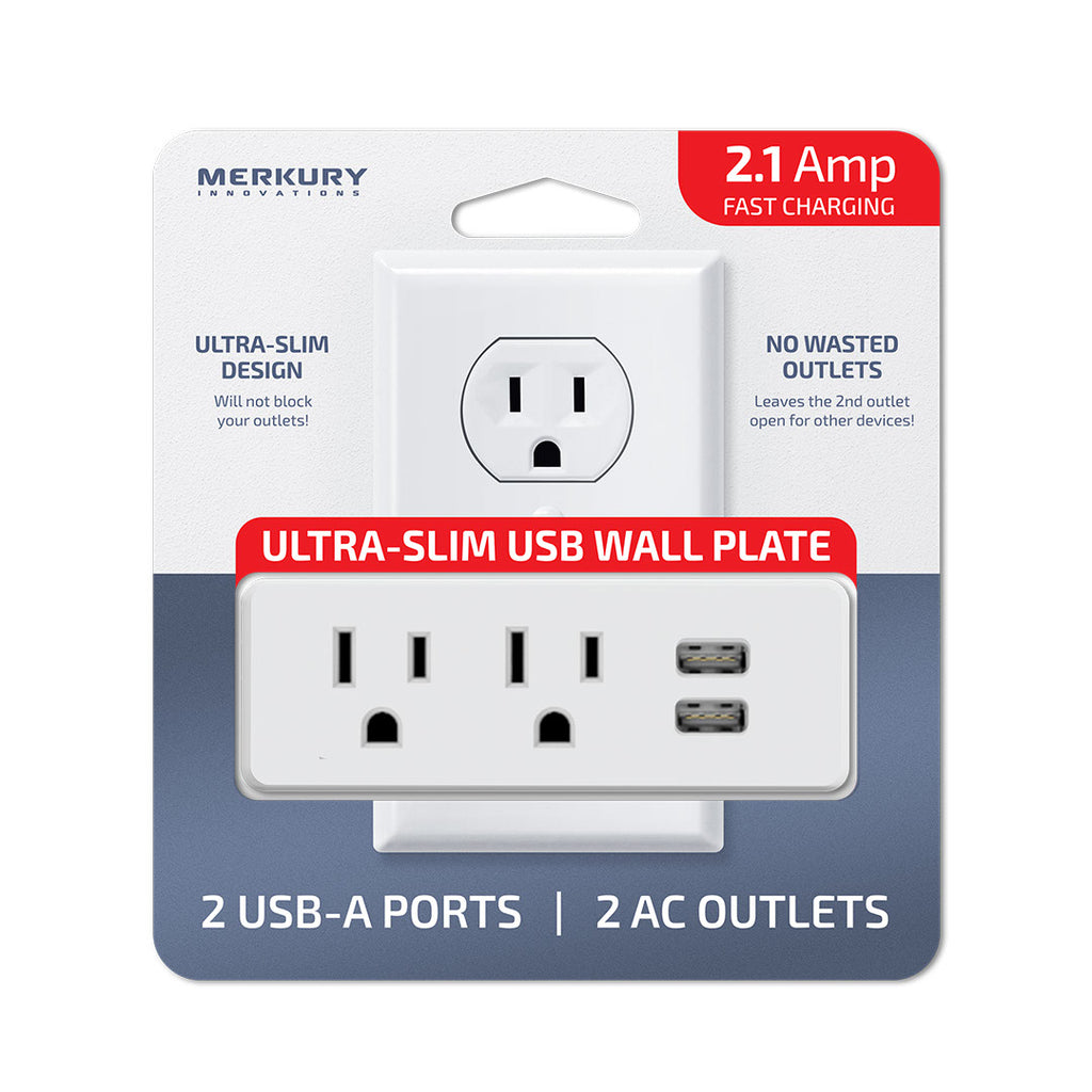 Slim Wall Plate 2 AC + 2 USB -2.1A-White
