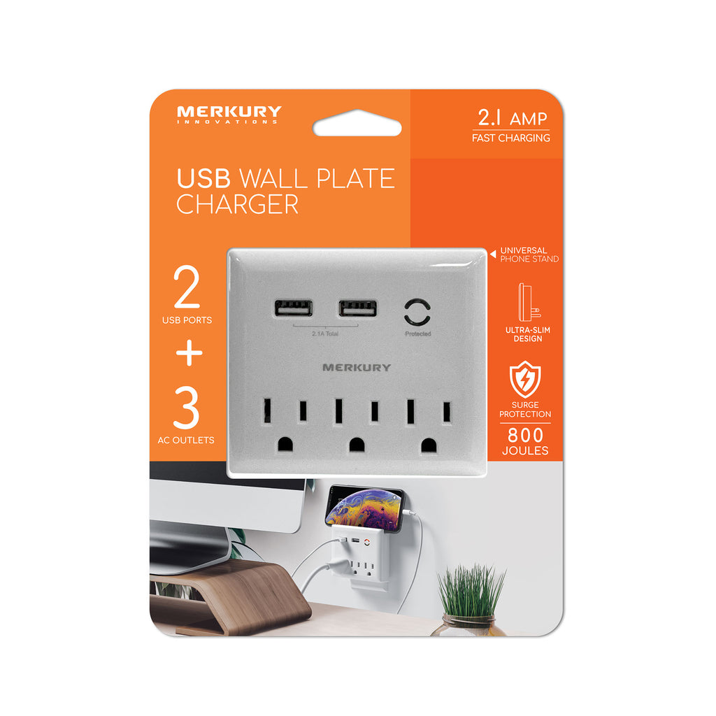 2.1A 2 USB 3 Outlets 800 Joules Wall