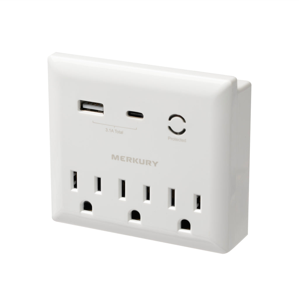 3 Outlet 2 USB Wall Tap with USB-C -3.1A